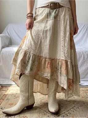 Vintage Rudel White Leather Cowboy Boots Snip Toe Western festival Boho Women 9.